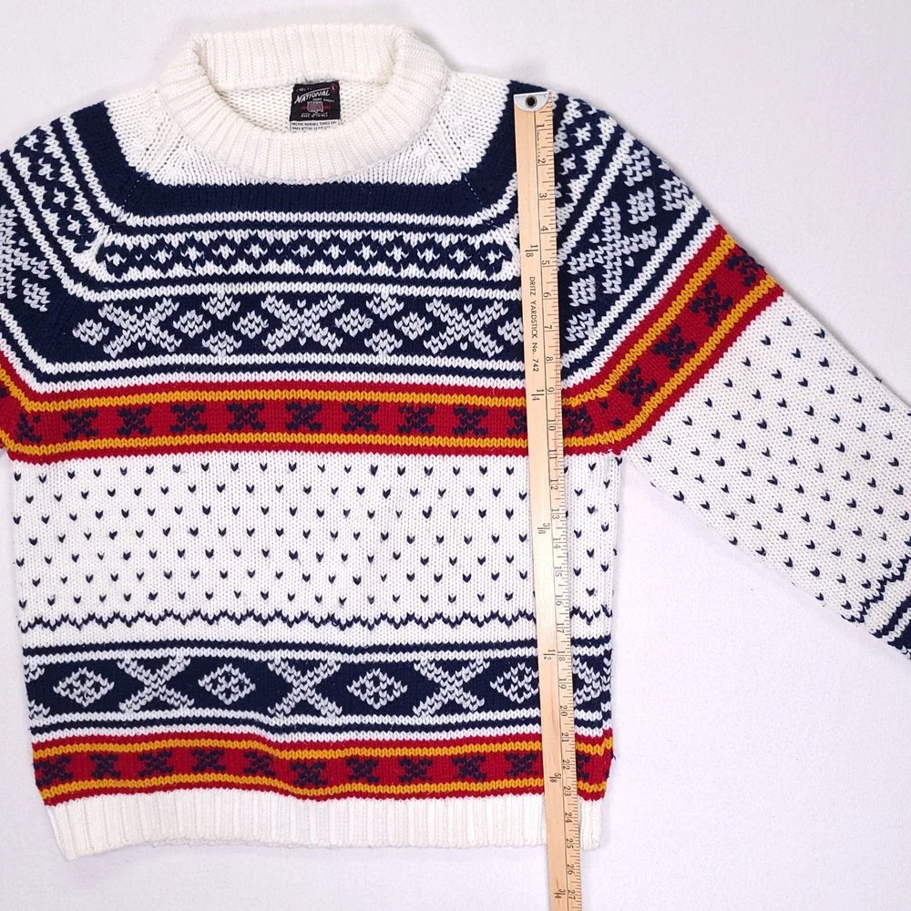 National‎ Shirt Shops Vintage Fair Isle Nordic Knit Sweater Mens Large White Red